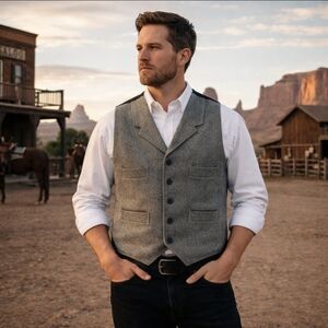 Frontier Classics Wool Vest Waistcoat Black/Gray Menswear Western Cowboy Sz L